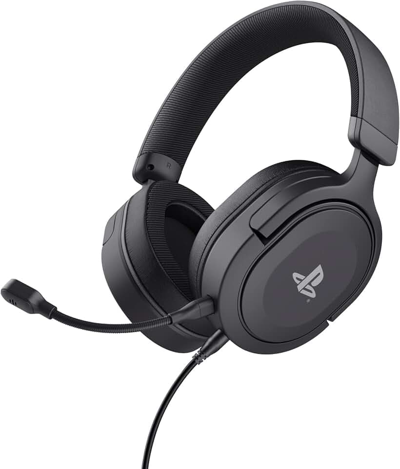 Trust Gaming GXT 498 Forta Casque PS5 Durable, Licence Officielle pour PlayStation 5, Casque Gamer PS4, Arceau Réglable, Câble de 1,2 m, Casque Gaming Over Ear avec Microphone Détachable, Noir Recycled Content Certification for Electrical and Electronic Equipment Global Recycled Standard