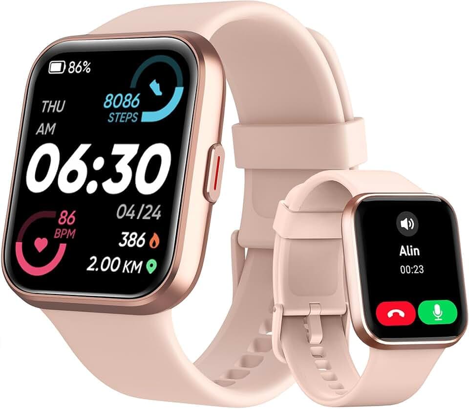Montre Connectée Femme, 1,85" Homme Smartwatch pour Samsung iPhone Android, Alexa intégrée 3ATM 100+ Modes Sportifs Moniteur de SpO2/Sommeil/Fréquence Cardiaque/Podometre/Calories Rose ClimeCo Certified