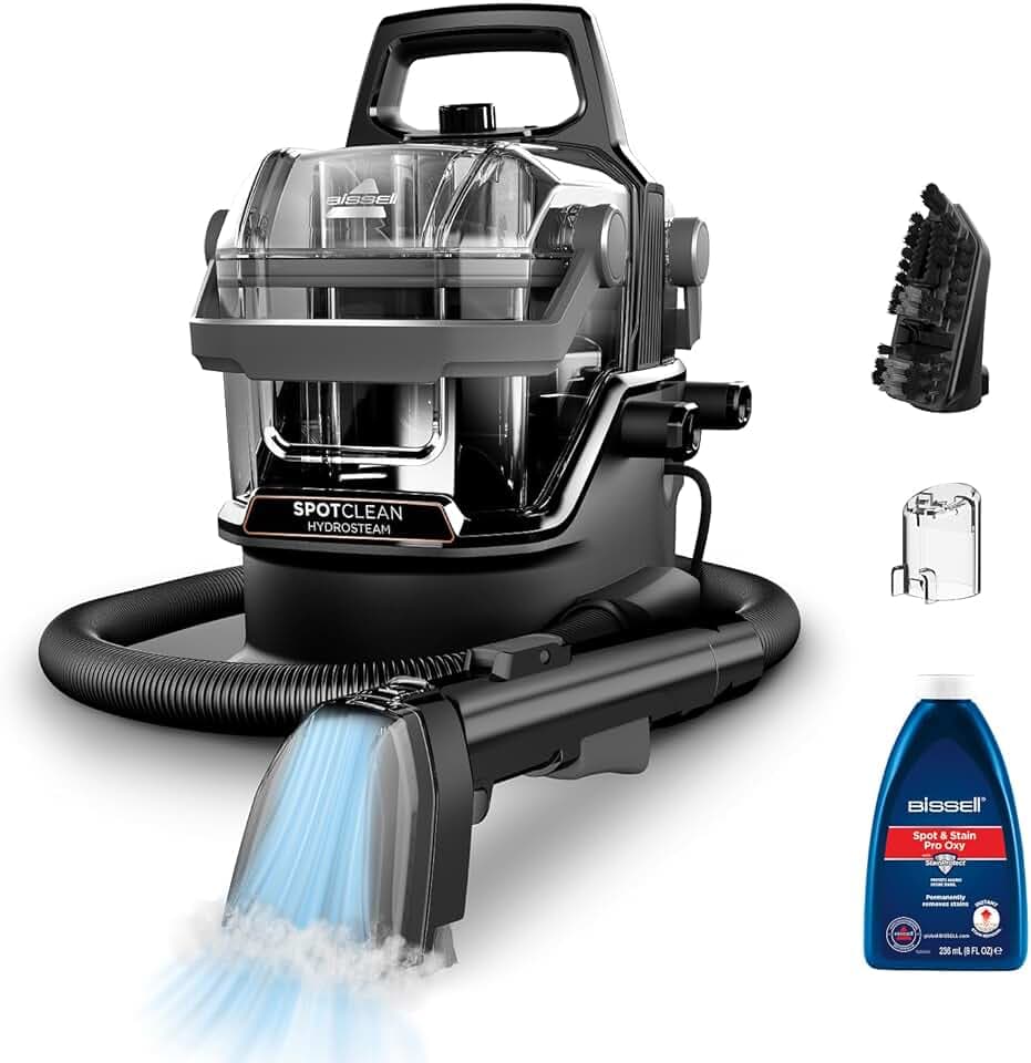 BISSELL SpotClean HydroSteam, Shampouineuse Canapé, Moteur Puissant de 1000W, Nettoyeur Vapeur avec Technologie HydroSteam, Nettoyeur pour Tapis, Moquettes, Meubles, Tissus, Voiture & Plus, 3689N