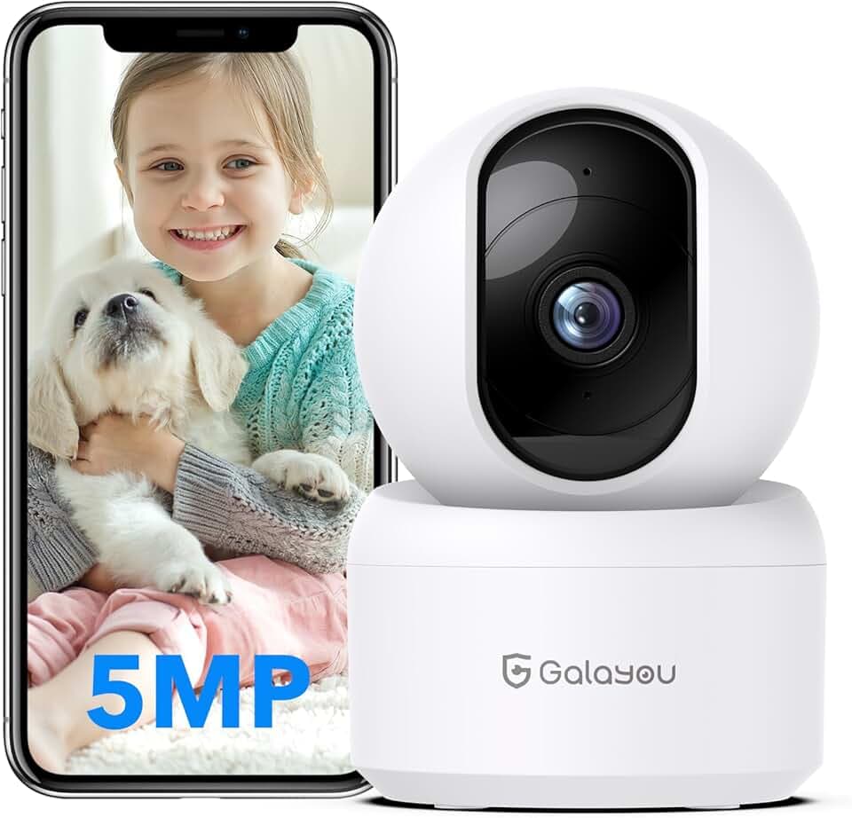 GALAYOU 3K(5MP) Babyphone Camera Surveillance WiFi - Camera Bebe Surveillance, Détection Humaine AI Suivi Intelligent 360° avec Enregistrement continu, Compatible avec Alexa