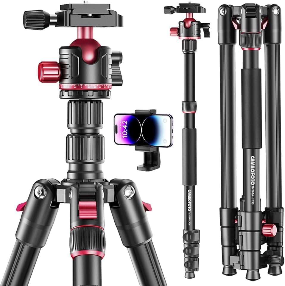 CAMBOFOTO 188cm Trépied pour Appareil Photo, Trépied & Monopode en Aluminium avec Tête Sphérique pour DSLR/SLR avec Sac de Transport Compatible avec Canon Nikon Jumelles Télescope Laser Certifié ClimatePartner