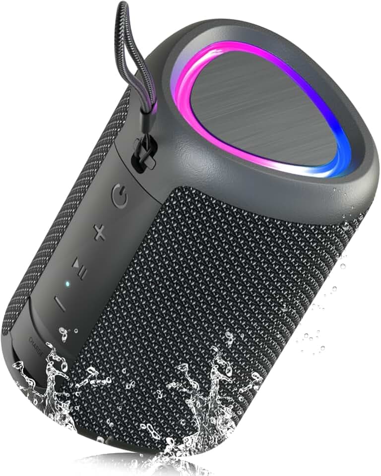 UOHHBOE Enceinte Bluetooth Portable 15W Bluetooth 5.3 15H d’Autonomie Mini Haut-Parleur sans Fil avec TWS Batterie 2500mAh Portée Jusqu’à 30m 3 Modes RGB IPX5 Étanche AUX/TF pour Fête Voyage Extérieur