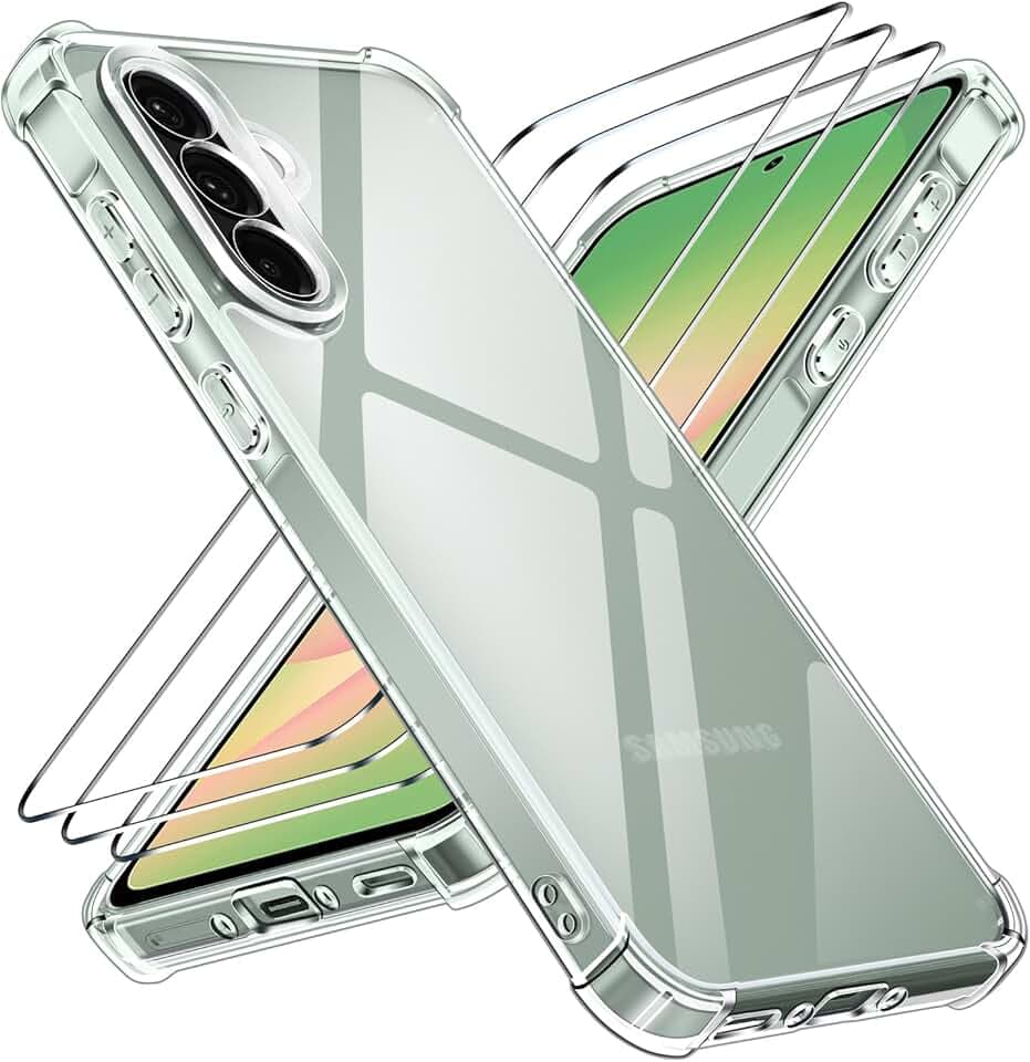 ivoler Coque pour Samsung Galaxy A56 5G avec 3 Verre Trempé, Étui Transparent Antichoc avec Coins Renforcés, Mince Bumper Silicone Housse - Clair Global Recycled Standard