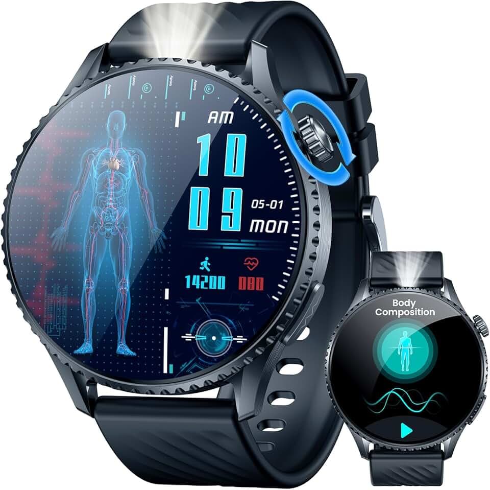Montre Connectée Homme Sport Smartwatch: 1.56" AMOLED Écran ECG Montre Intelligente avec Appel Bluetooth Moniteur de 𝐆𝐥𝐲𝐜é𝐦𝐢𝐞 HRV Acide Urique Sommeil Étanche Fitness Tracker pour Android iOS