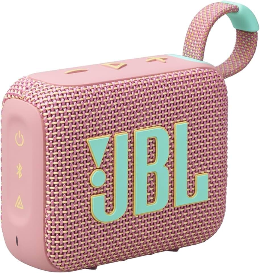 JBL GO 4, Enceinte Bluetooth ultra-portable, son JBL Pro, basses percutantes, 7 heures d'autonomie, fonction Playtime Boost, résistante à l'eau et à la poussière IP67, rose Recycled Content Certification for Electrical and Electronic Equipment