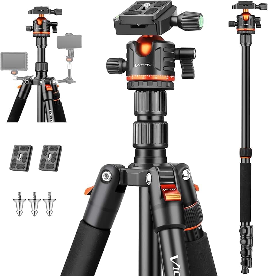 Victiv 200cm Trepied Appareil Photo, Trépied de Voyage Portable & Stable, Trépieds Caméra Aluminium avec 360° Rotule Ball & Monopode Amovible pour Canon Nikon Sony DSLR, Tripod pour iPhone Smartphone