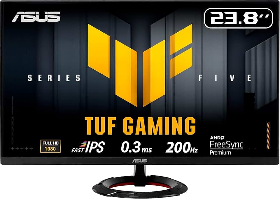 ASUS TUF Gaming Series 5 - VG249Q5R Gaming Moniteur – 23,8 Pouces, Full HD (1920 x 1080), 200 Hz, Fast IPS, 0,3 ms, Haut-Parleur stéréo, DisplayWidget Center, AI Visual
