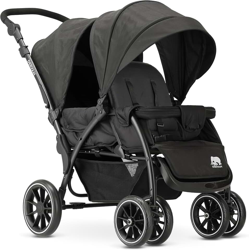 Deryan Elena Poussette Duo Tandem pour Enfants - Double Duett avec Harnais 5 points et Ajustable à 4 ans (Noir)
