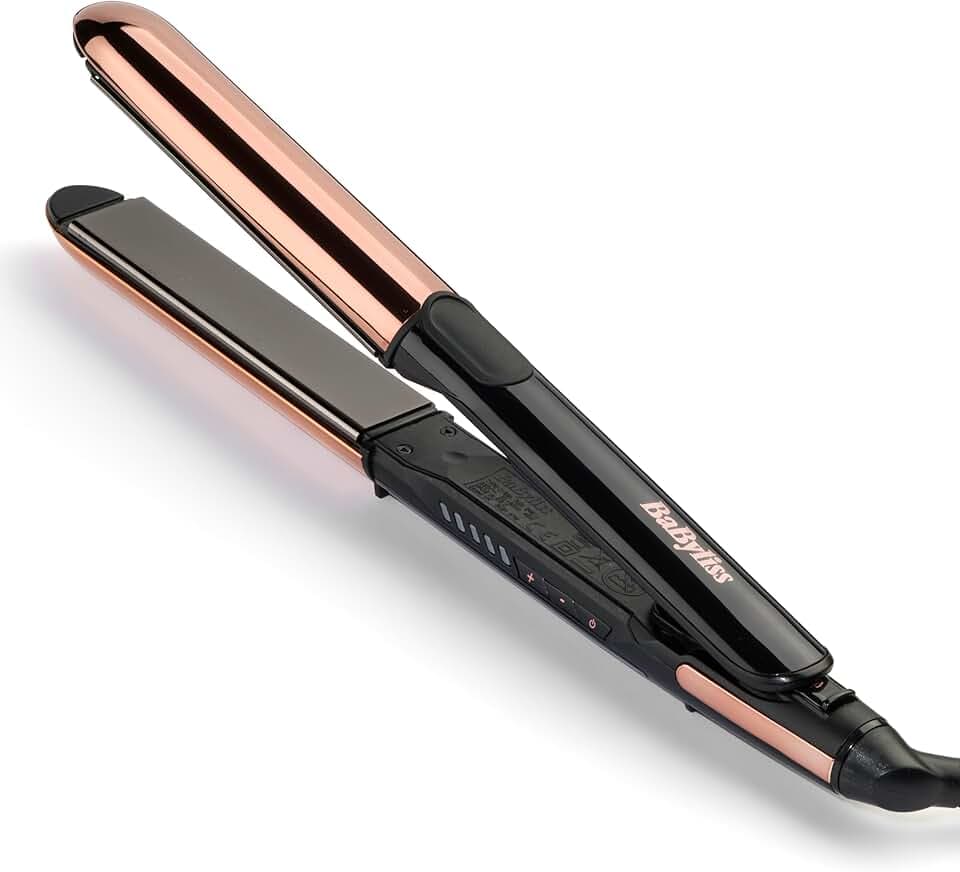 BaByliss Lisseur Cheveux Straight And Curl Brilliance-Plaques en titane, Ionique Anti-Frisottis,Chauffe rapide en 15 Secondes,Design métallique incurvé,5réglages de température jusqu'à 235°C,ST482E