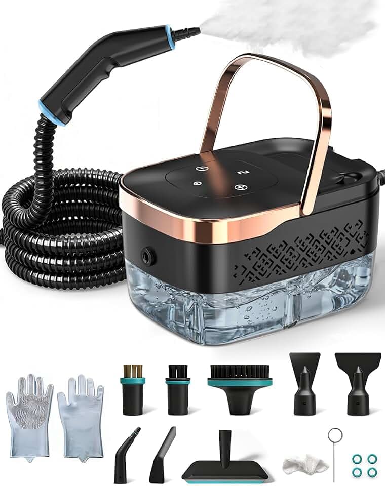 Nettoyeur à Vapeur, 2500W Nettoyeur à Vapeur Manuel Polyvalent avec 6 Vitesses Réglables et 8 Types de Buses, 1250ML Portable Haute Pression pour Maison et Voiture