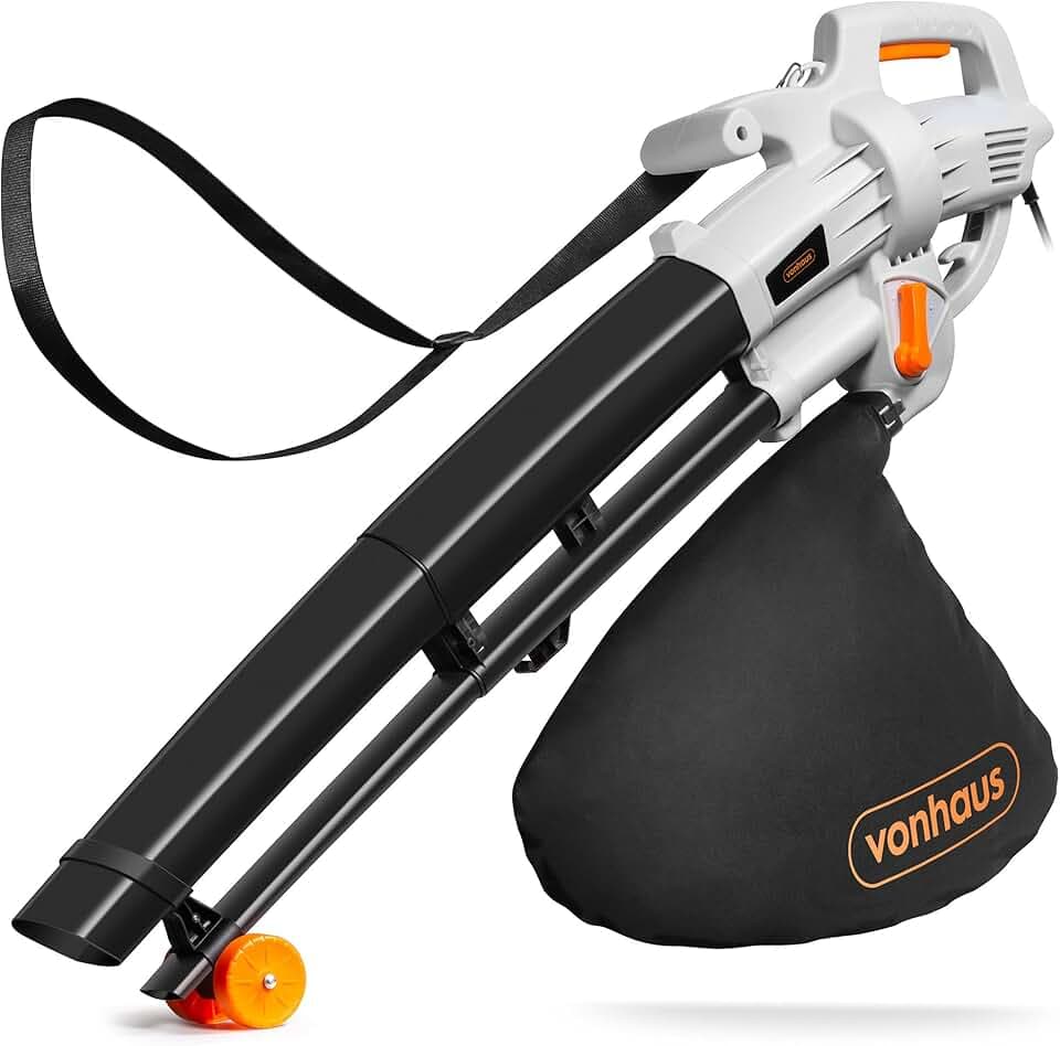 VonHaus Aspirateur Souffleur de Feuilles 3 000 W - Aspirateur Ramasse Feuilles Filaire, Nettoie Les Jardins, Gouttières, Allées, etc. - Bandoulière, roulettes, 35L Collection Sac