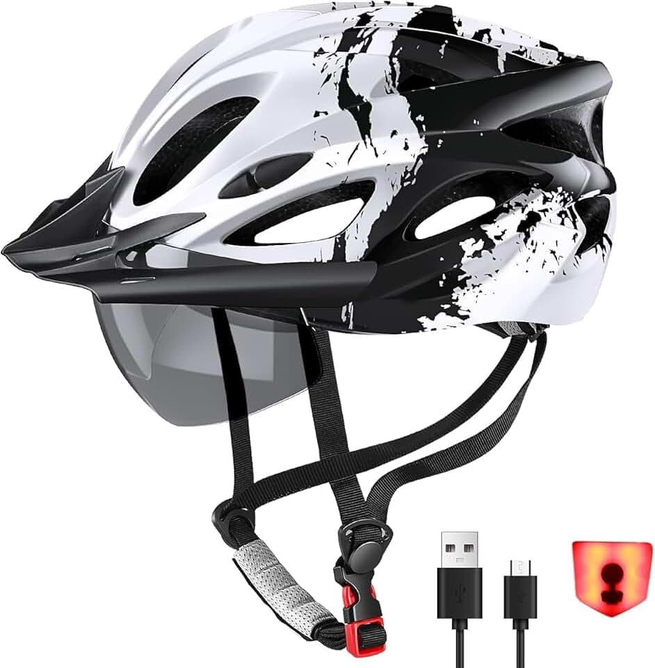 Casque de vélo urbain lumineux pour adultes, unisexe, avec visière magnétique amovible, 18 canaux de ventilation, 57-62 cm