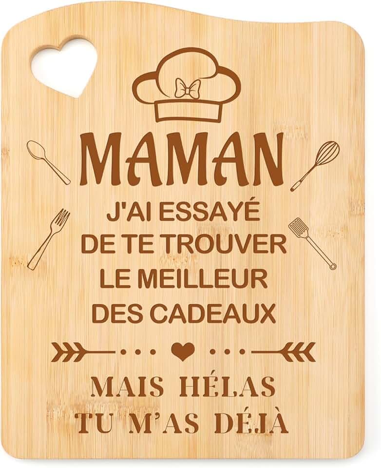 Cadeau Fete des Meres, Planche à Découper en Bambou Cadeau Fête des Mères pour Maman, Idée Original Anniversaire Noel Saint Valentin Cadeaux pour Belle Maman Femme