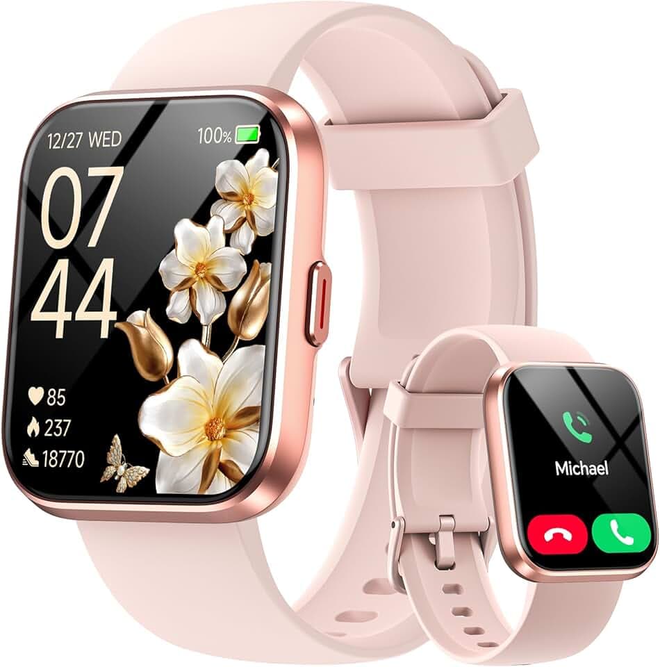 Montre Connectée Femme pour Samsung, iPhone, Android, 1.8" Smartwatch avec Appel Bluetooth, Voix de l'IA, Alexa intégrée, Smartwatch Moniteur, Calories, IP68 Montre Intelligente, Podometre ClimeCo Certified