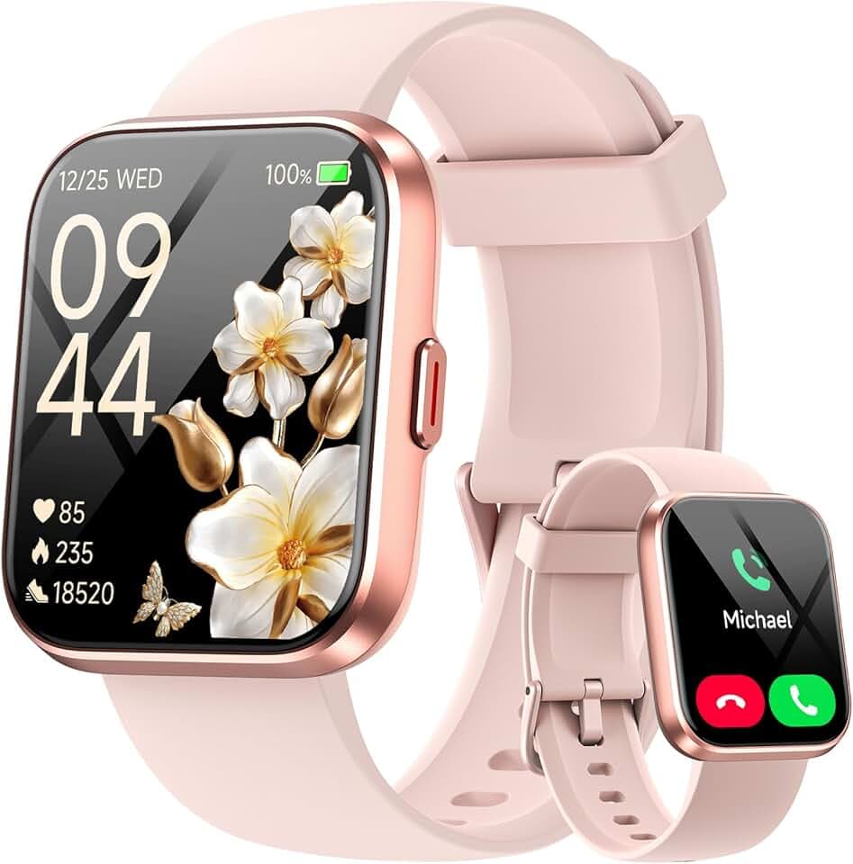 Montre Connectée Femme pour Samsung, iPhone, Android, 1.8" Smartwatch avec Appel Bluetooth, Voix de l'IA, Alexa intégrée, Smartwatch Moniteur, Calories, IP68 Montre Intelligente, Podometre ClimeCo Certified Certifié ClimatePartner