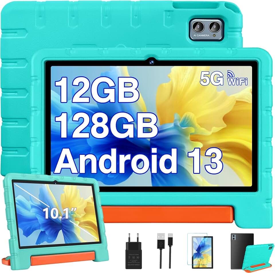 ZIOVO Tablette 10 Pouces Android 13 Tablettes,12Go RAM+128Go ROM(TF 1To),5G WiFi Tablette Tactile,Octa-Core 2.0 Ghz,/5+8 MP/6000 mAh/Parental Contrôle Tablettes avec EVA Cas -Vert