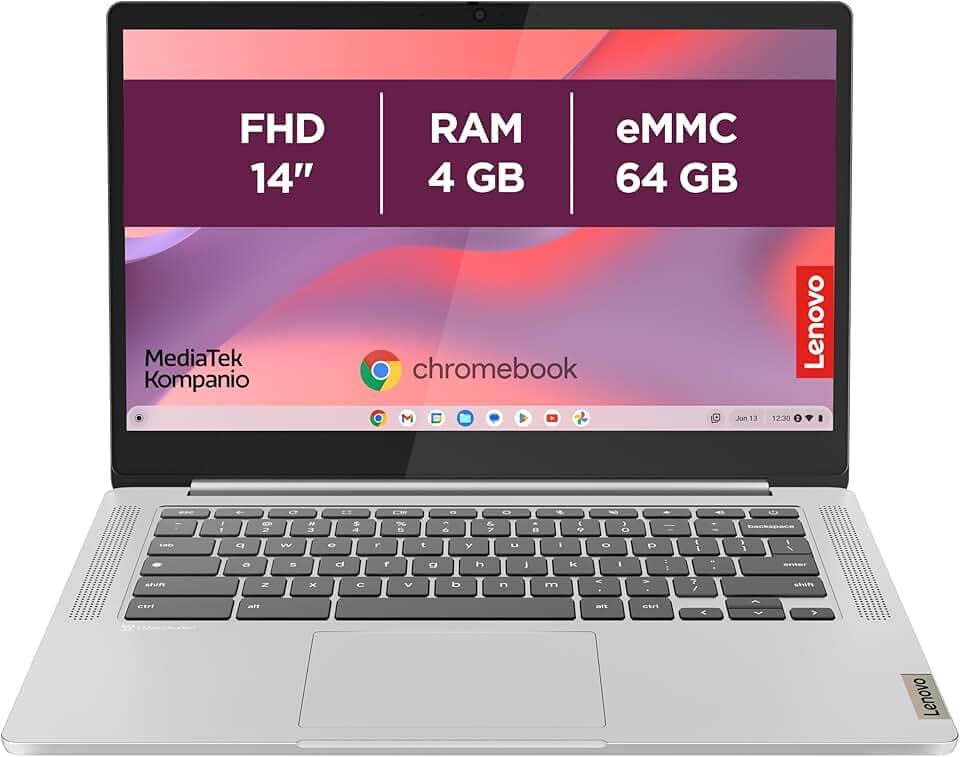 Lenovo IdeaPad Slim 3 Chromebook 14M868 - Ordinateur Portable 14'' FHD (MediaTek Kompanio 520, RAM 4Go, eMMC 64Go, Arm Mali-G52 Graphics, Chrome OS) Clavier AZERTY Français - Gris EPEAT