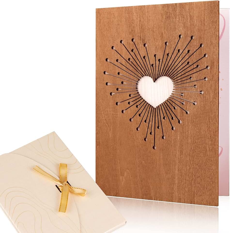 Creawoo Creawoo Cartes de Vœux en Bois, Cartes d'Amour en Bois, Fait Main Cartes de Vœux pour Toutes Occasions Spéciales, Anniversaires, Mariage, Fête des Mères, Fête des Pères