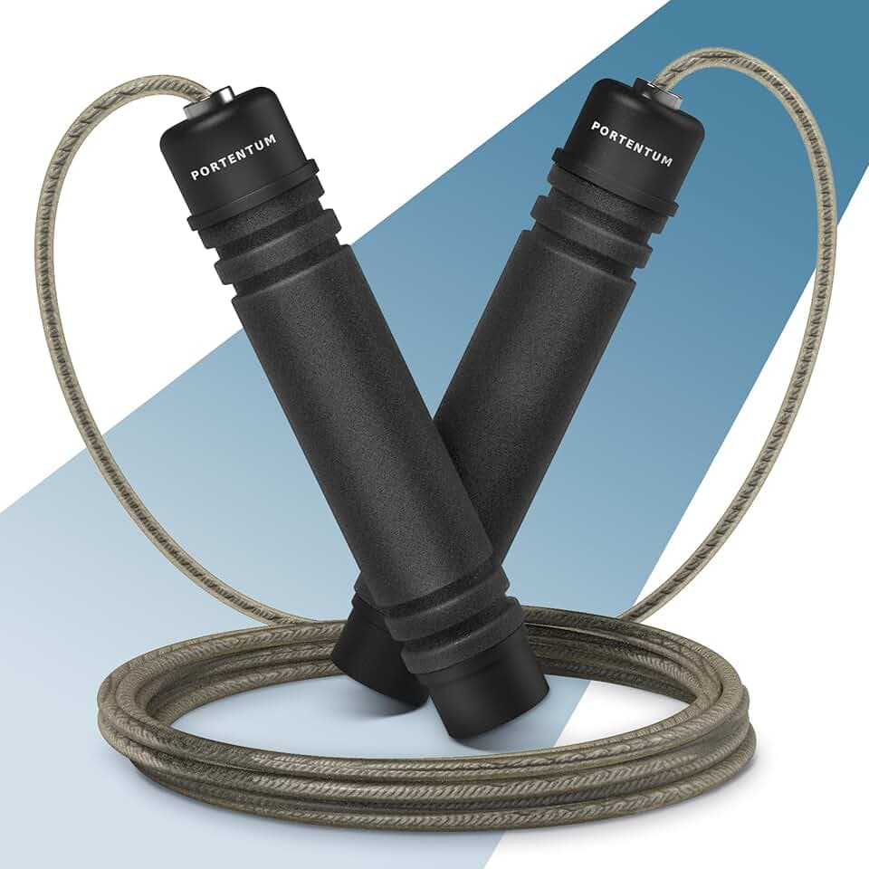 PORTENTUM Corde a sauter sport, Corde à Sauter Réglable pour Enfant & Adulte, Roulements à Billes en Acier, Poignées Antidérapantes en Mousse, Câble en Acier pour Fitness, Crossfit, Sport, Boxe 2.8M