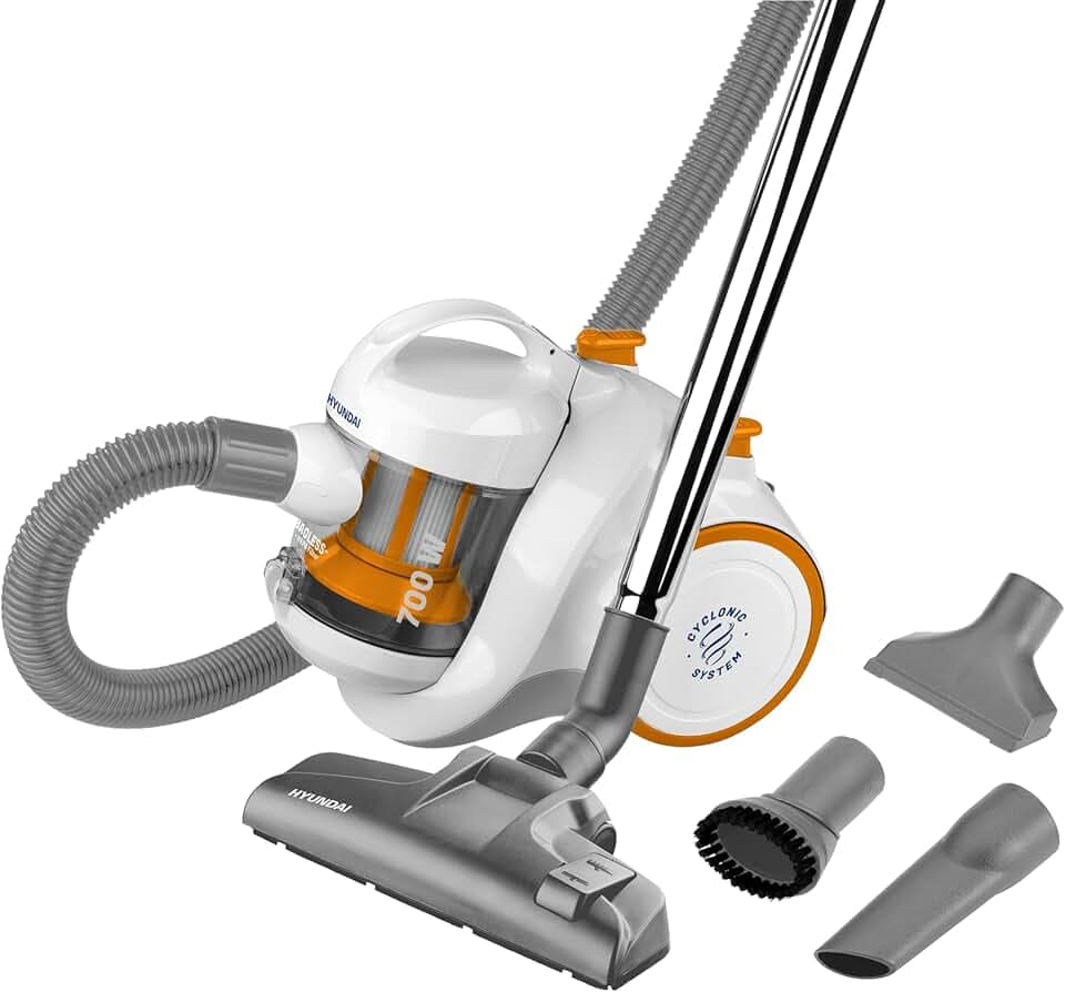 Hyundai HYUVC009 Aspirateur sans sac Blanc/orange 700 W 1,5 l 80 décibels