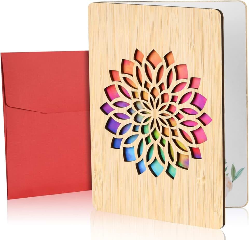 Vicloon Vicloon Carte de Voeux en Bois, Carte Cadeau, Cartes de Voeux avec Enveloppes pour les Anniversaires, la Saint-Valentin, les Mariages, la Fête des Mères et les Occasions Spéciales (Tournesols)