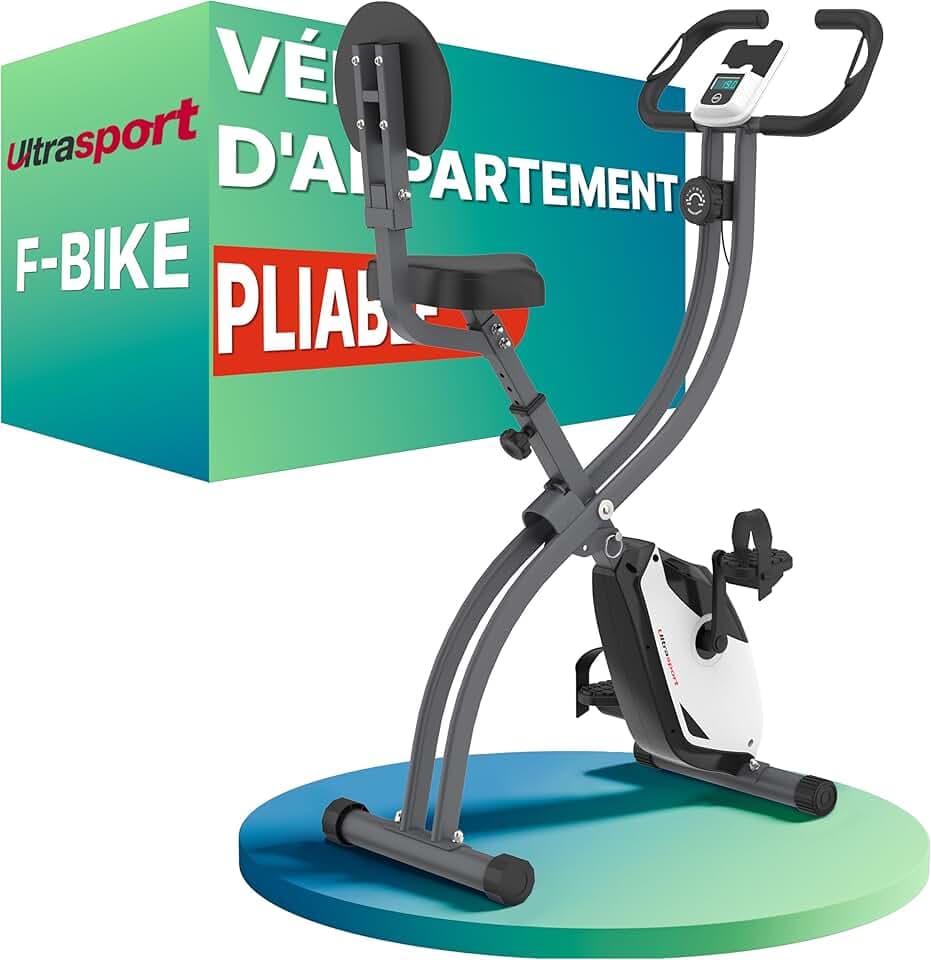 Ultrasport F-Bike Vélo d’Appartement Pliable I Vélos d'Appartement Extra Silencieux jusqu'à 130 kg avec Selle Confort, Velo d Appartement Pliable