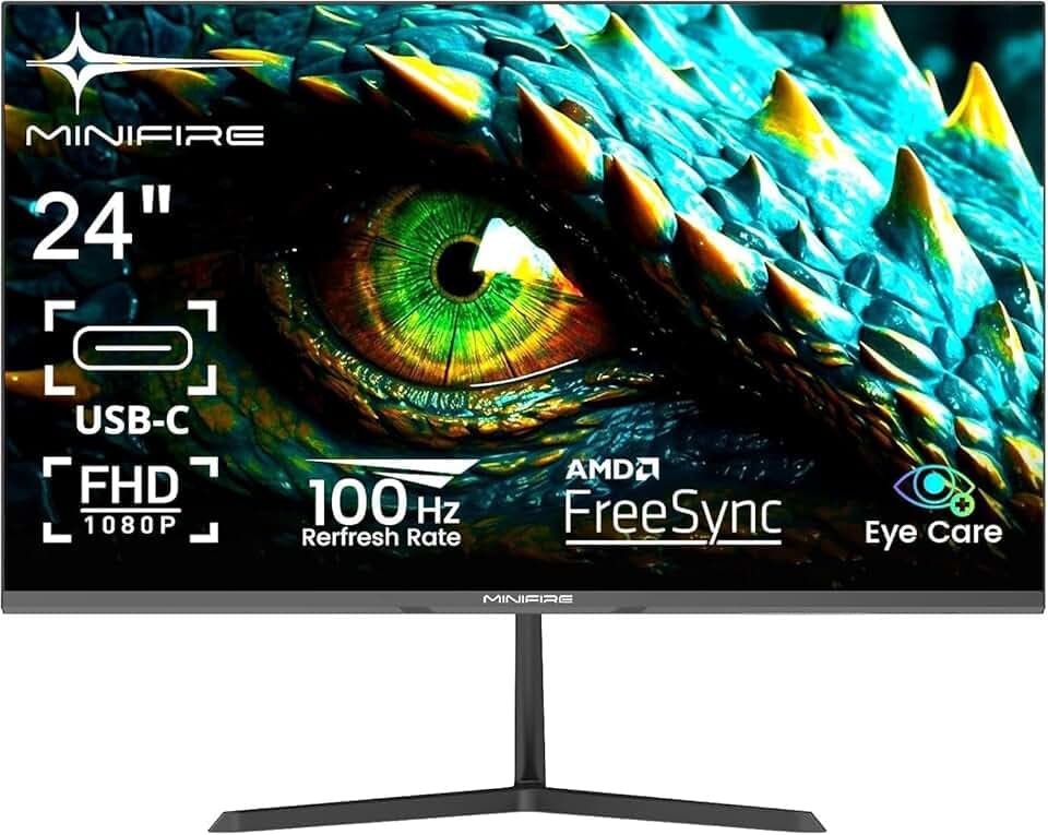 Minifire Écran PC 24 Pouces FHD, 100Hz, Adaptive-Sync, Ports USB-C & HDMI 1.4, Mode Anti-Lumière Bleue, sans Scintillement - MF24X3AL
