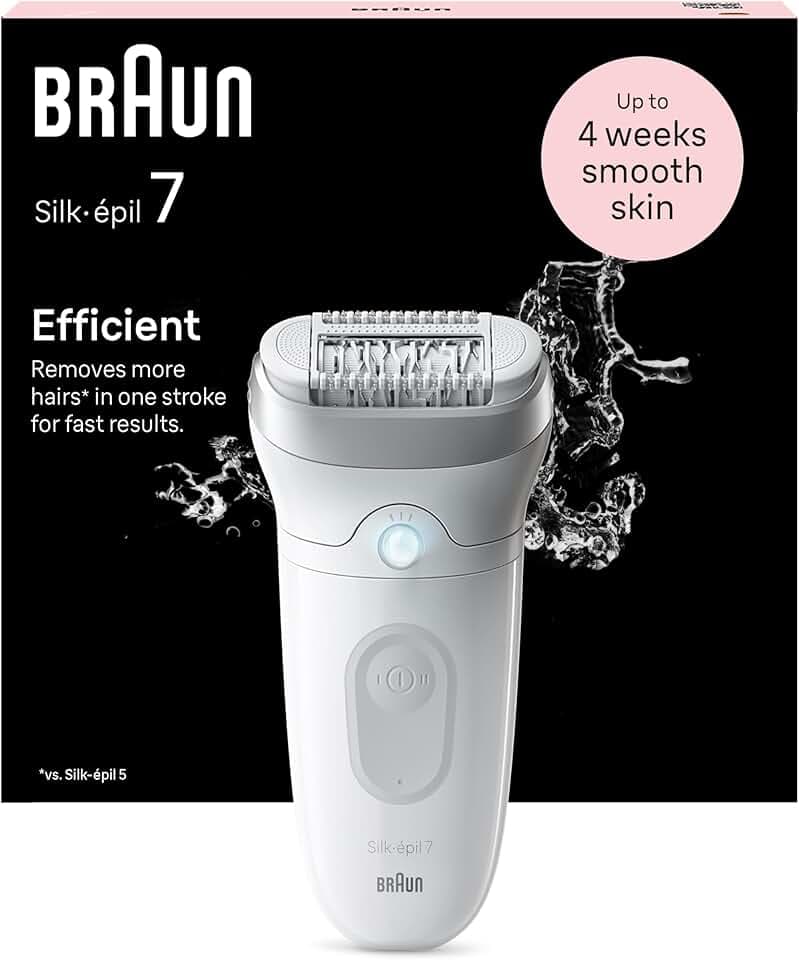 Braun Silk-épil 7, Épilateur Avec Tête Large Pour Épilation Facile, Étanche, Peau Douce Longue Durée, 7-011, Blanc/Argent GreenCircle Certified: Certified Energy Savings