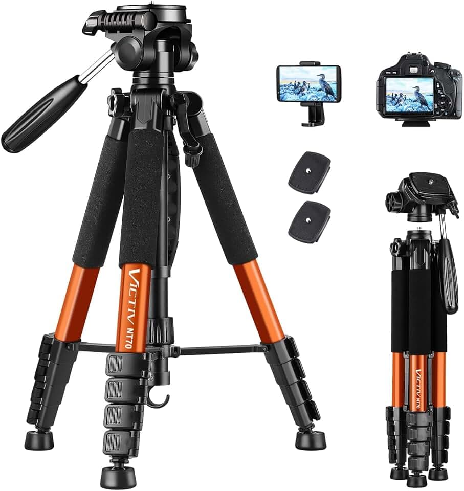 Victiv Trépied pour Appareil Photo 182 cm, Trépied de Voyage en Aluminium Ultraportable avec Aupport pour Téléphone Portable Convient pour Youtuber, Vlogger et Appel Vidéo - Orange