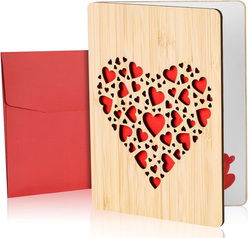 Vicloon Vicloon Carte de Voeux en Bois, Carte Cadeau, Cartes de Voeux avec Enveloppes pour les Anniversaires, la Saint-Valentin, les Mariages, la Fête des Mères et les Occasions Spéciales (Cœur)