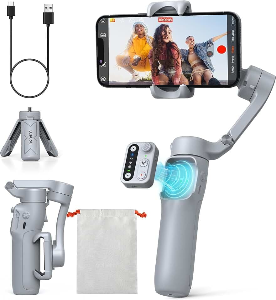 hohem iSteady X3 SE Gimbal Smartphone, 3 Axes Stabilisateur de Cardan, Design léger et Pliable avec télécommande détachable, Batterie de 11H, Parfait pour Le vlogging, Les Selfies, Gris