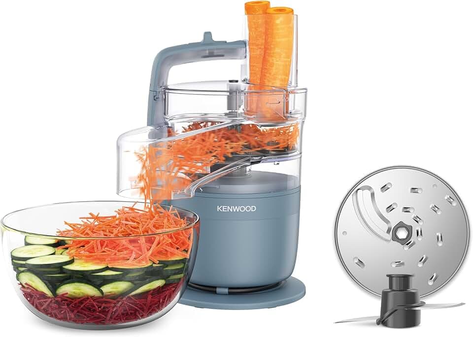 Kenwood MultiPro Compact Robot Multifonction avec Express Serve, Lame en Acier Inoxydable, Disques à Trancher et Râper, Fonction Pulse, Bleu Tempête (FDP23.130GY)
