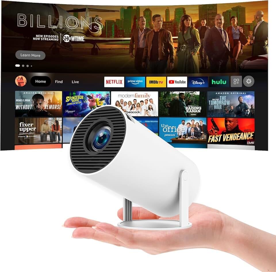 Portable Video Projecteur Mini Projecteur 4K Videoprojecteur WiFi 6 BT5.4 Android 11 Retroprojecteur 1080P Full HD Supporté pour TÉLÉPhone PC Lap HDMI Home Cinéma 180° Rotation (Small)