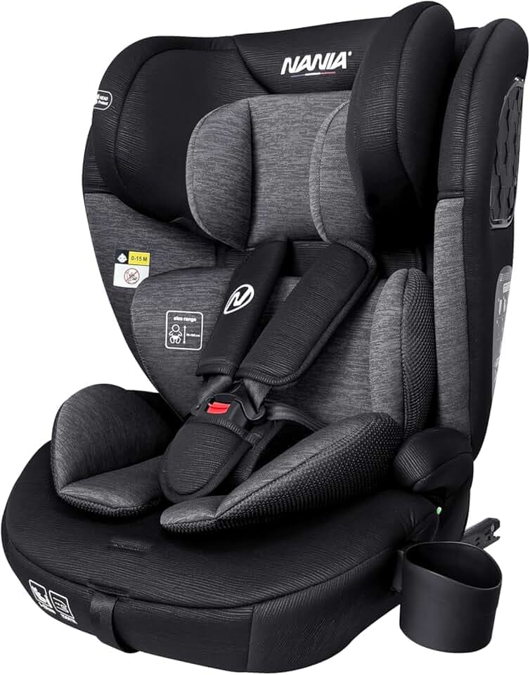 Nania - Milano, Siège auto bébé ISOFIX, évolutif 76-150 cm, de 9 à 36 kg, 15 mois à 12 ans, Têtière ajustable 12 niveaux de réglages, Protections latérales, Housse amovible et lavable, Porte gobelet