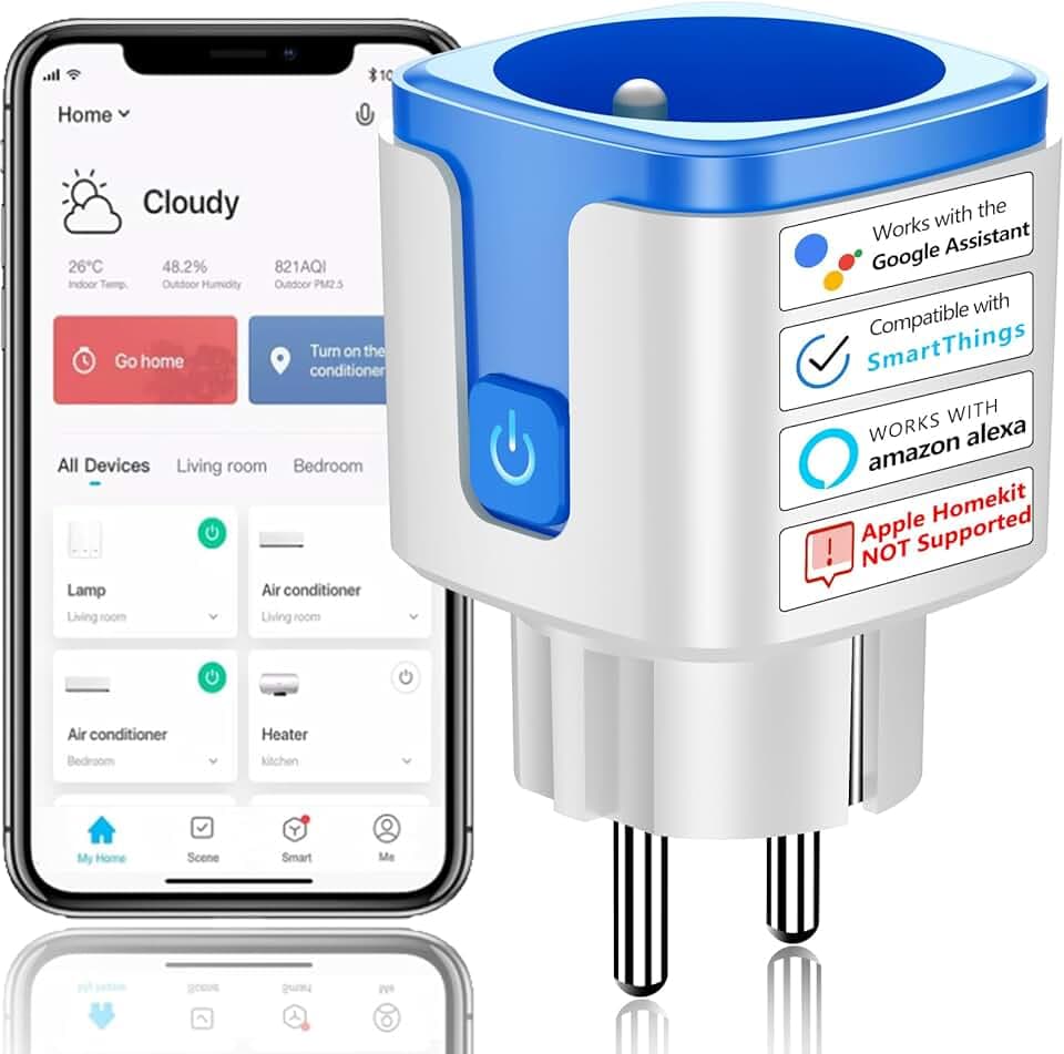 SURFOU Prise Connectée WiFi Intelligente Type E, Programmateur Electrique, Compatible avec Alexa et Google Assistant, Prise Programmable avec Minuteur et Télécommande, App Tuya/Smart Life, 16A