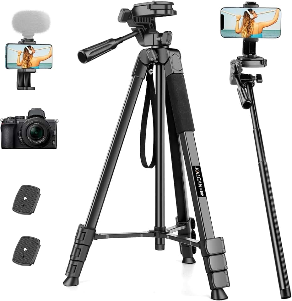 JOILCAN Trépied Appareil Photo, 210.8cm Trepied Smartphone & Perche a Selfie Léger en Aluminium pour Canon Nikon Sony DSLR, Portable Trépied pour Caméra/iPhone avec Télécommande et Téléphone Support