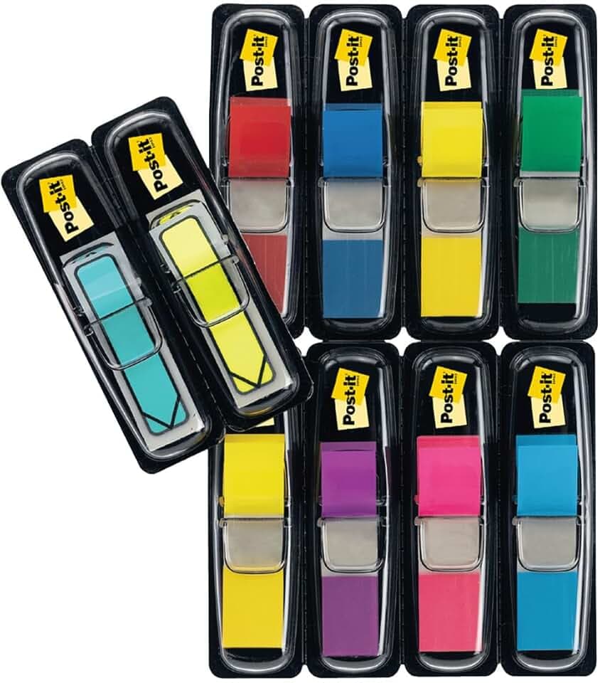 Post-it Marque-Pages Étroits, Pack Promo de 8 Blocs + Double Pack de Flèches Gratuit, 328 Marque-Pages, Couleurs Assorties - Pour Marquer, Surligner ou Codifier des Informations