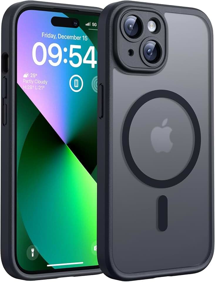 TOCOL Coque Magnétique pour iPhone 13 6,1 Pouces, Compatible avec MagSafe, Protection de l'objectif améliorée, Coque Mat Translucide Fine Antichoc, Noir Global Recycled Standard