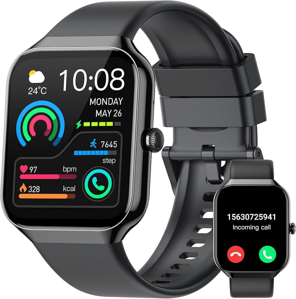Montre Connectée Homme Femme, 1.96" Smartwatch Appel Bluetooth, Montre Sport Fréquence Cardiaque Moniteur Sommeil Podomètre, Smart Watch 113+Sportifs Etanche IP68, Montre Intelligente Android iOS Noir