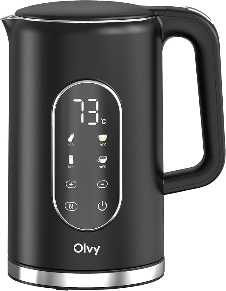 Bouilloire Électrique Olvy 1,7 L – Chauffe-Eau Rapide 2200W avec Contrôle de Température, Fonction Maintien au Chaud, Double Paroi Inox, Extérieur Froid au Toucher – Bouilloire pour Eau Chaude