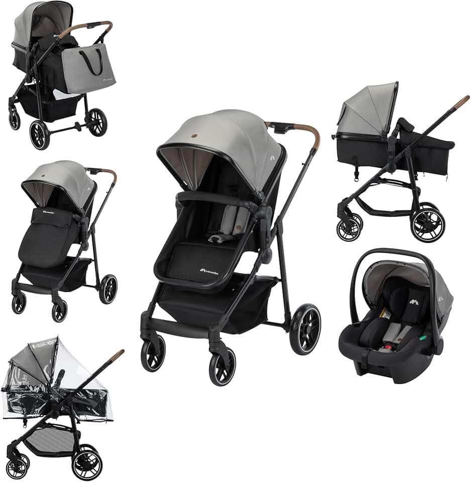 Bebeconfort Haze Trio Lux, Poussette 3-en-1 Avec Siège Auto Bébé (i-Size), 0-4 ans (max. 22 kg), Unité de Siège 2-en-1, Position Allongée, Pliage Compact, Poussette Trio Légère, Tinted Grey