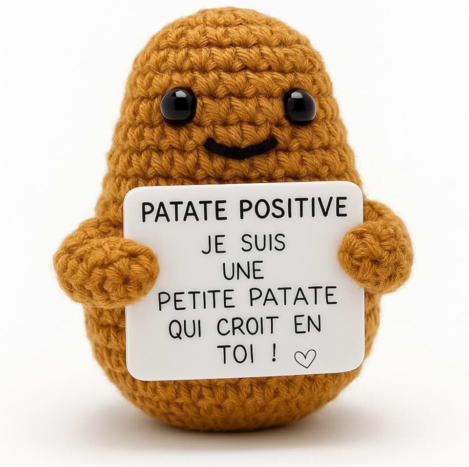 Patate Positive © | Cadeau Original & Amusant | Decoration Maison | Idee Drole | Anniversaire Fete | Fille Garcon Femme Homme Frere Sœur Ami Enfant Ado | Surprise Collegue Bureau | Peluche Motivation