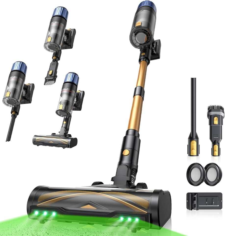 Proscenic P15+ Aspirateur Balai sans Fil, 55Kpa/70Min/650W Aspirateur sans Fil Puissant,Brosse Anti-Enchevêtrement,Autoportante,Télescopique Balai Aspirateur Tapis,Sols Durs,Poils d'animaux et Voiture