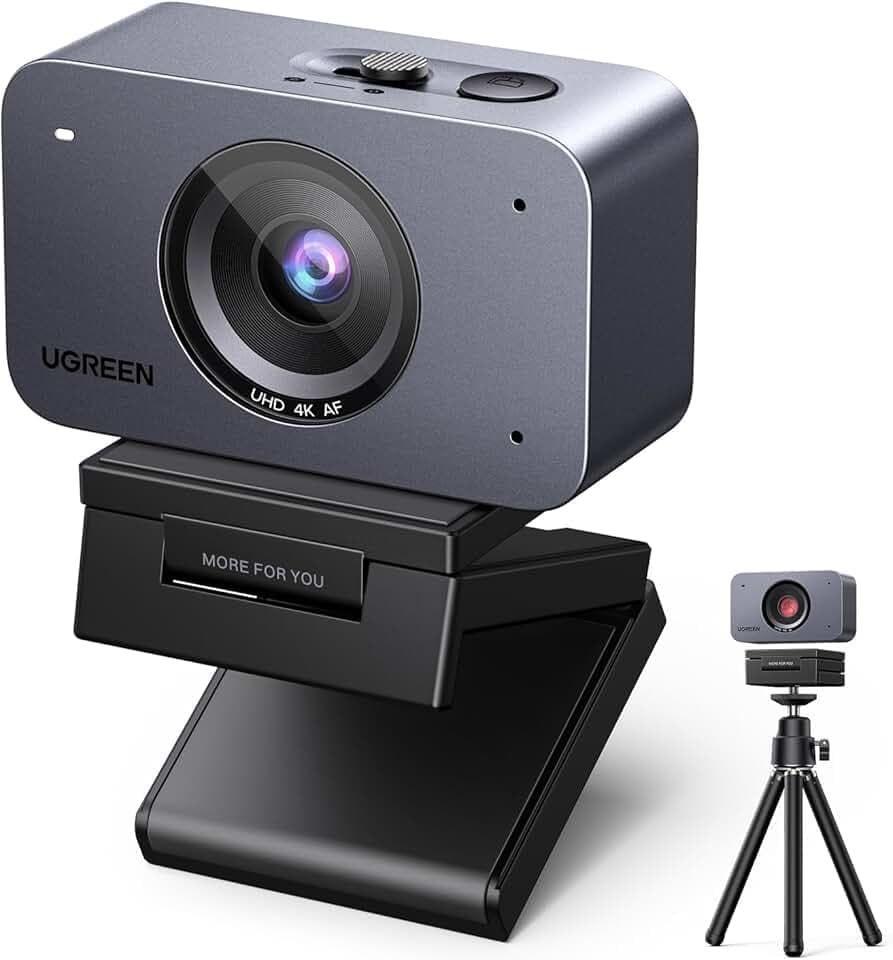 UGREEN FineCam 4K Webcam 30FPS Ultra HD Caméra USB A C PC Autofocus Trépied Métallique Deux Micro Antibruit Face AE Bascule Portrait Paysage pour Windows MacOS Linux Streaming Youtube Skype Appel Zoom