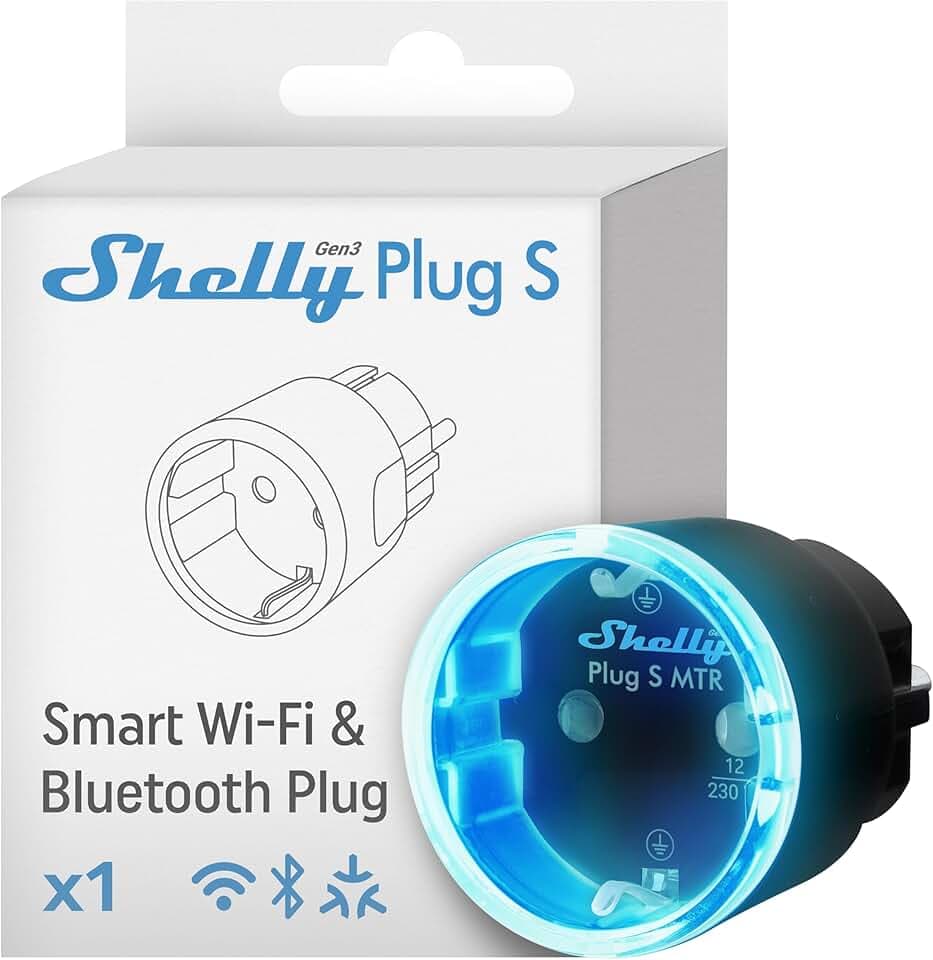 Shelly Plug S Gen3 Noir - Prise connectée Matter 12 A (2500 W), Type F, Wi-Fi, Mesure de consommation électrique, Programmable à distance, Compatible Apple Homekit, Alexa, Google Home, Smart Things