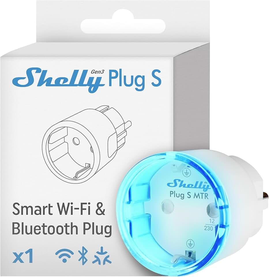 Shelly Plug S Gen3 Blanc - Prise connectée Matter 12 A (2500 W), Type F, Wi-Fi, Mesure de consommation électrique, Programmable à distance, Compatible Apple Homekit, Alexa, Google Home, Smart Things