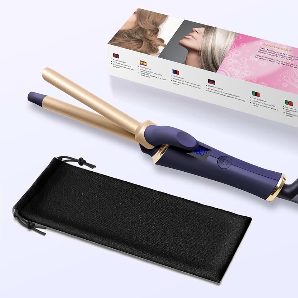 Fer à friser 13 mm pour cheveux courts, fer à friser de voyage avec écran LCD, 5 réglages de température 120-200 ℃, fer à friser double tension avec pince