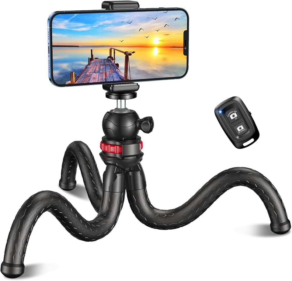 CIRYCASE Trepied Smartphone, Rotatif à 360° Flexible Mini Trépied Support et Fixation pour Appareil Photo avec Télécommande Bluetooth, Perche Selfie pour Téléphone, Camera, Gopro, Enregistrement Vidéo