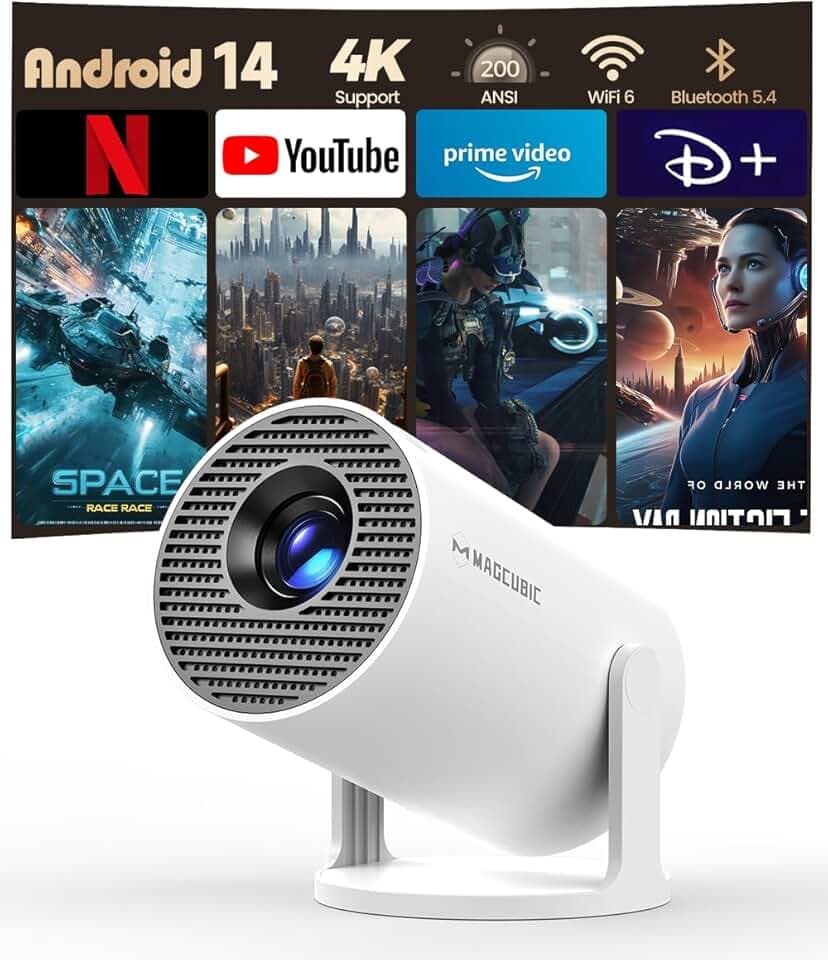 Mini Videoprojecteur 4K Supportée, Mini Projecteur 5G WiFi 6 BT 5.4 720P Full HD Native, Videoprojecteur Portable Correction Trapézoïdale Horizontale Automatique Rotatif à 180° Certifié ClimatePartner