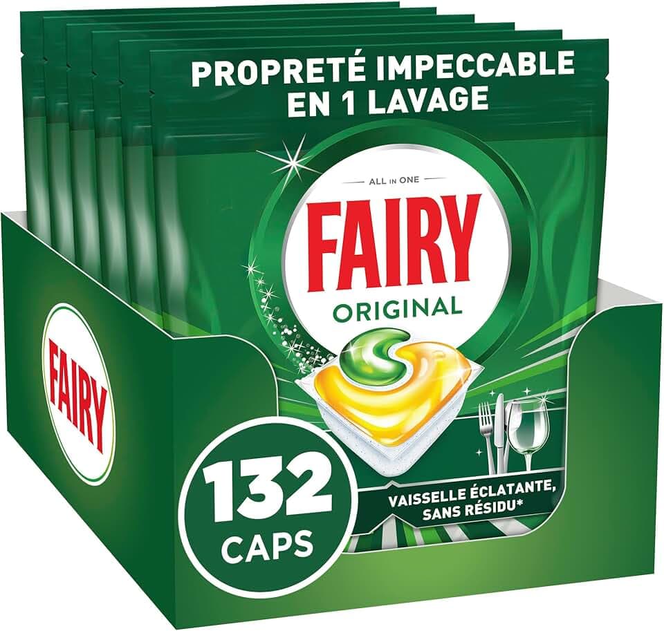 Fairy Original Tablettes Lave-Vaisselle Tout-en-1, 132 Tablettes (22x6), Parfum Citron, Efficaces Contre La Graisse Incrustée, Dissolution Ultra-Rapide, Sans Odeur ni Résidus